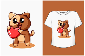 Mockup cute dog with heart cartoon illustration