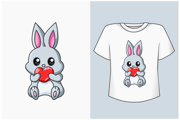 Mockup cute rabbit with love cartoon illustration