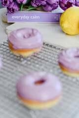 Colorful dessert purple donuts Spring Easter