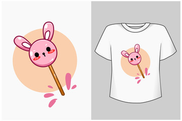 Mockup cute rabbit candy cartoon illustration