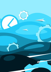 Illustration concept Deadline Hurry time  Business work with gear clock blue Cartoon  Paper cover vector
