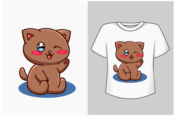 Mockup cute brown cat cartoon illustration