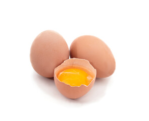 Two whole eggs and one broken.