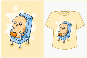 Mockup cute little duck cartoon illustration