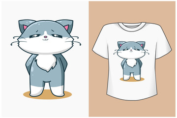 Mockup cute and fat cat cartoon illustration