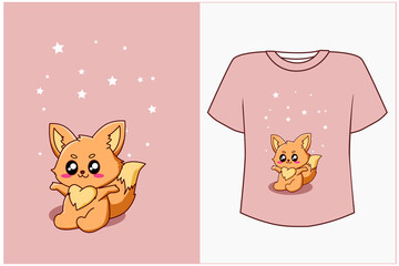 Mockup happy little fox cartoon illustration