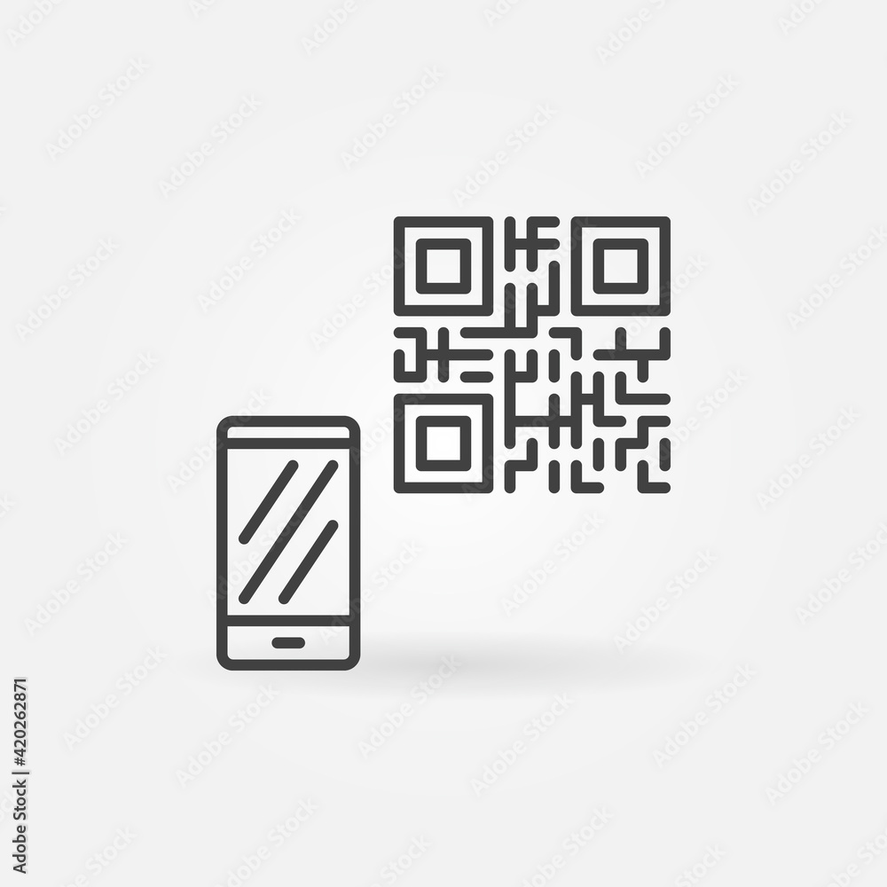 Poster qr code with smartphone vector thin line concept icon