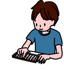 そろばんを弾く男の子のイラスト