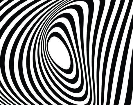  Abstract rotated white lines in circle form on black background. Geometric art. Design element. Digital image with a psychedelic stripes. Vector illustration 