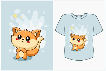 Mockup happy fox cartoon illustration