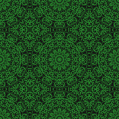 Green Color Seamless Pattern with mandala.Seamless Background design.Ornamental design.Floral pattern tiles.