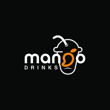 mango text logo for fresh juice drink and culinary vector template inspiration 
