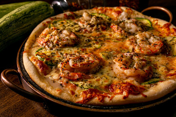 shrimp pizza with zucchini and cheese