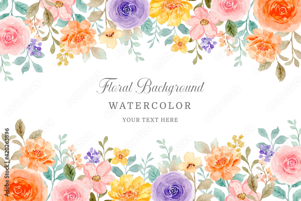 Wall mural colorful watercolor rose flower background