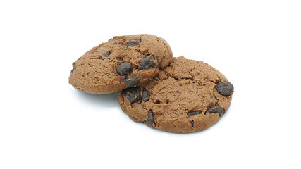 Choco chip cookies, Tasty sweet biscuit chocolate pastry, Isolated on white background