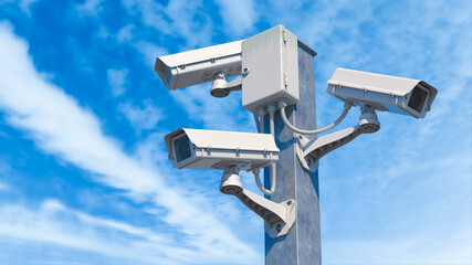 CCTV street cameras on pole. 3D render