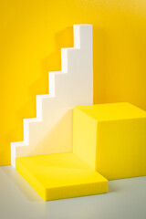 Abstract empty podium for your product on yellow background 3D Rendering. Minimal concept.