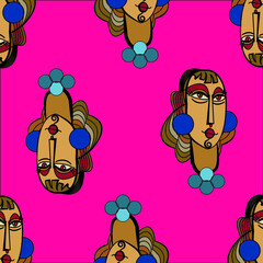 Vector illustration set of designs of abstract surreal faces in The design is perfect for backgrounds, textures, wrapping paper, textiles