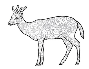 Deer, black silhouette drawing with pattern for coloring.