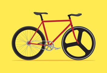 Fototapeta premium Fixed gear bicycle, Fixie bike, Simple flat design isolated on yellow background, Vector illustration