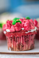 Homemade organic cupcake with butter cream, close-up.