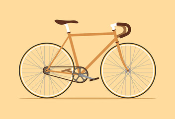 Vintage fixed gear bicycle, Fixie bike, Simple flat design isolated on beige cream color background, Vector illustration