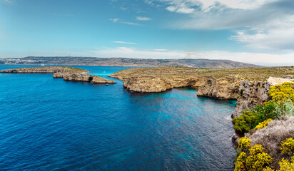 Fototapeta na wymiar The Blue Lagoon on Comino Island, Malta Gozo.