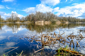 Ricklinger gravel ponds in Hanover Germany in springtime