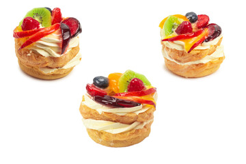 Home made cake with cream and fruit isolated
