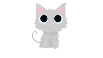 Grey fluffy cat with big eyes