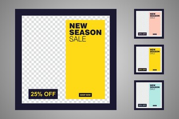 New set of editable minimal banner templates. Suitable for social media posts and web or internet ads. Vector illustration with photo college.