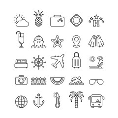 Fototapeta premium Marine flat vector icons set. Trip flat vector icons