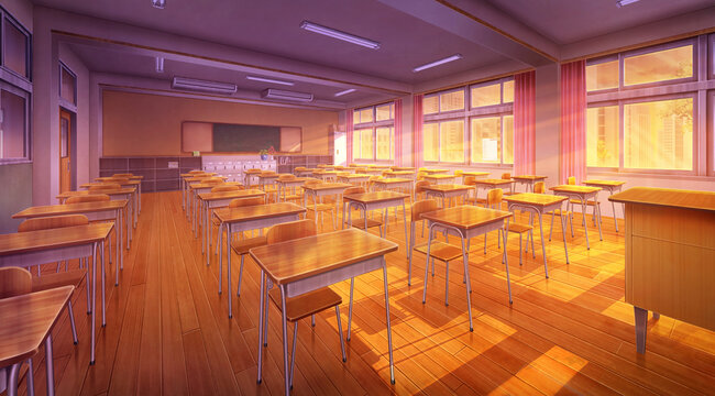 Classroom Overcast And Turn On The Light 2d Anime Background