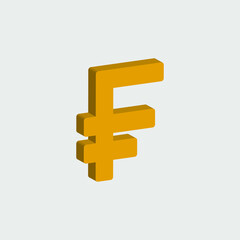 Franc currency 3d style isolated on white background. Vector illustration