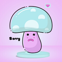 Obraz na płótnie Canvas Cute mushroom character with sorry expression Premium Vector