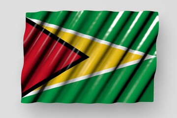 cute glossy flag of Guyana with big folds lying flat isolated on grey - any feast flag 3d illustration..