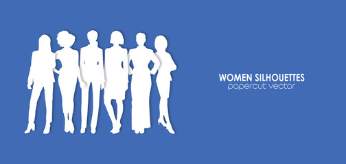 Paper cut women silhouette vector, business women 3d figures illustration