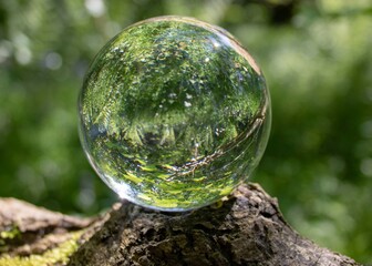 beautiful woodland scene reflected in a crystal ball