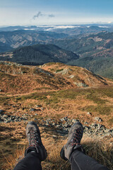 hiking boots in the mountains