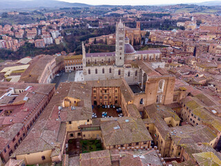 medieval city of Siena in Tuscany seen from the drone