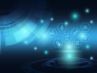 abstract blue futuristic technology background with business icon