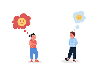 Angry children flat color vector detailed character set. Upset kids. Siblings fight. Annoyed preschooler. Family conflict isolated cartoon illustration for web graphic design and animation collection