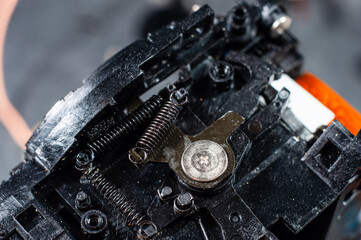 Spring mechanisms in the camera body close-up, macro photography