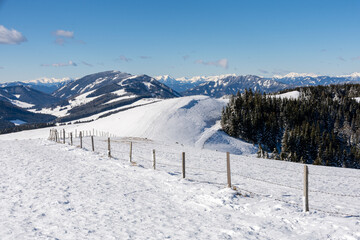 Fototapeta na wymiar View over Sommeralm, Austria, during winter