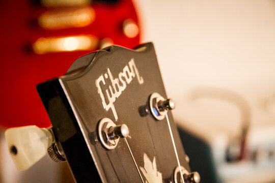 Gibson logo on electric guitar head