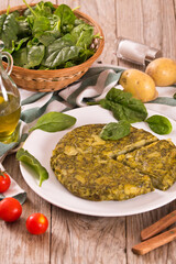 Spanish omelette with spinach.