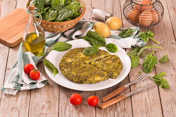 Spanish omelette with spinach.