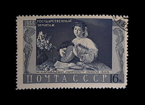 Bakhmut, Ukraine, March, 2021. USSR postage stamp depicting a painting by Caravaggio