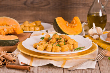 Pumpkin gnocchi with grated amaretti cookies. 