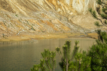 late winter view to abandoned Bulgarian mine pit 